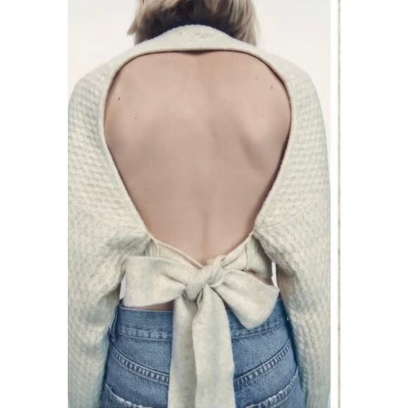 NWT Zara Cream Wool Blend Open Back Knit Cropped Sweater. Size S. $70 - Picture 1 of 6